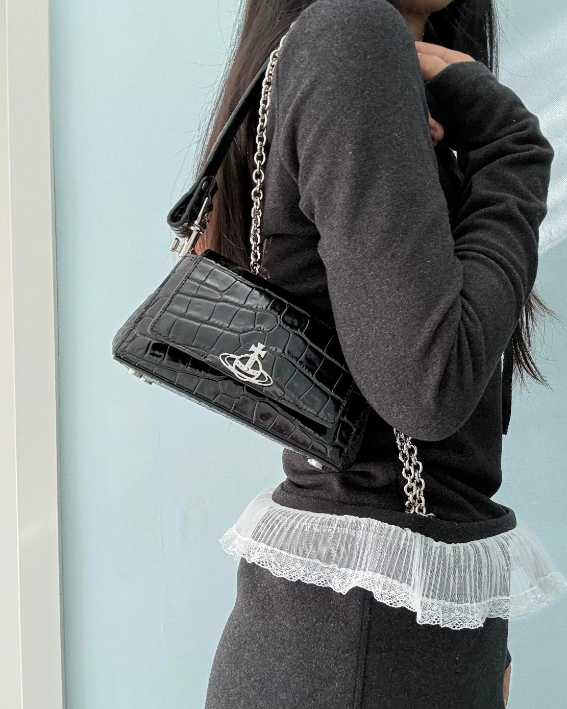 Vivienne Westwood Hazel Handbag, Black Crocodile Leather [Large