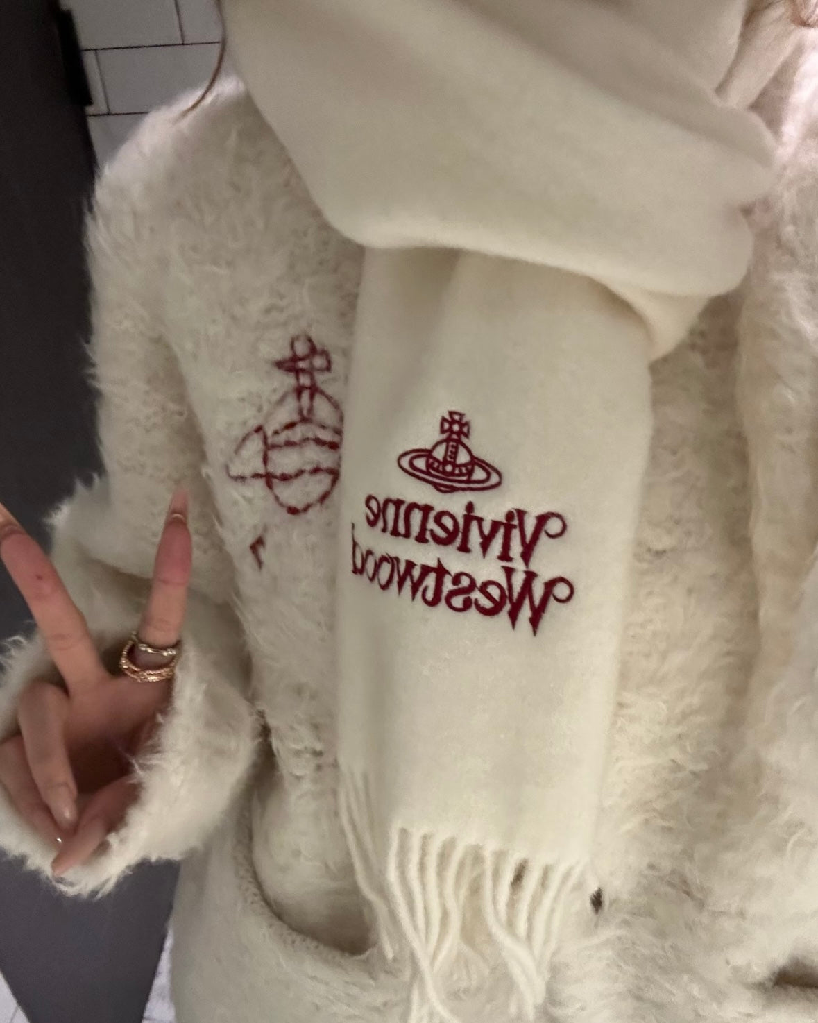 Vivienne Westwood Embroidered Logo Scarf (100% wool) [White, in