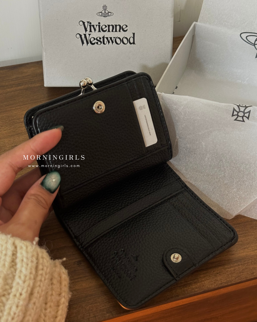 Vivienne Westwood Frame Pocket Wallet, Black Silver Lychee Peel