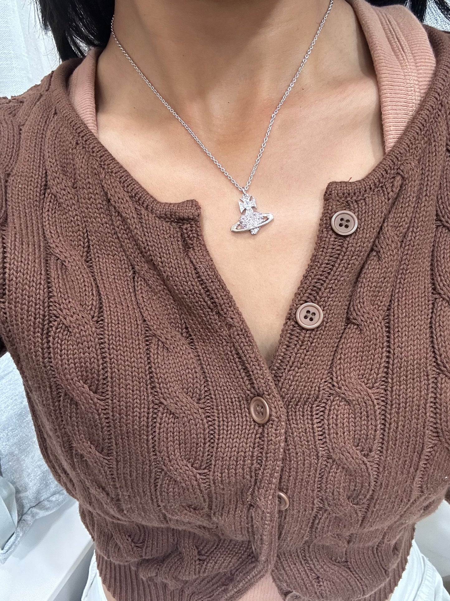 VIVIENNE WESTWOOD Agnatha Necklace 淡粉紅愛心閃鑽