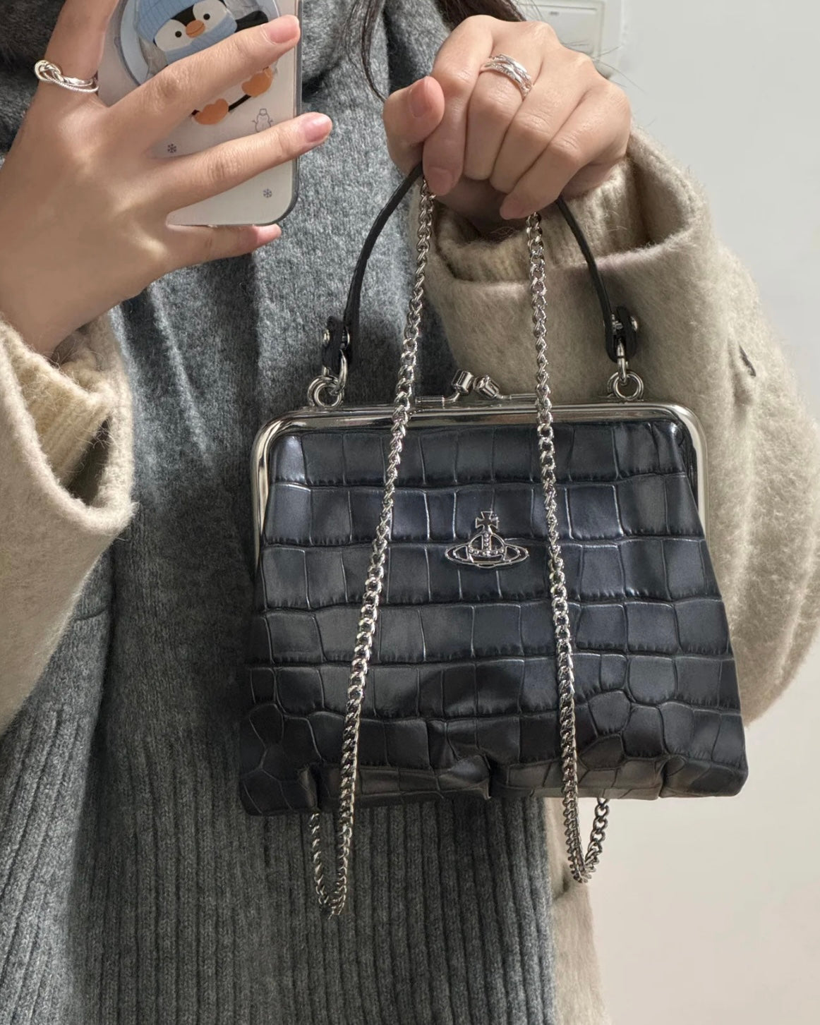 Vivienne Westwood Granny Frame Purse 經典餃子袋 SS25春季最新鐵灰鱷魚皮
