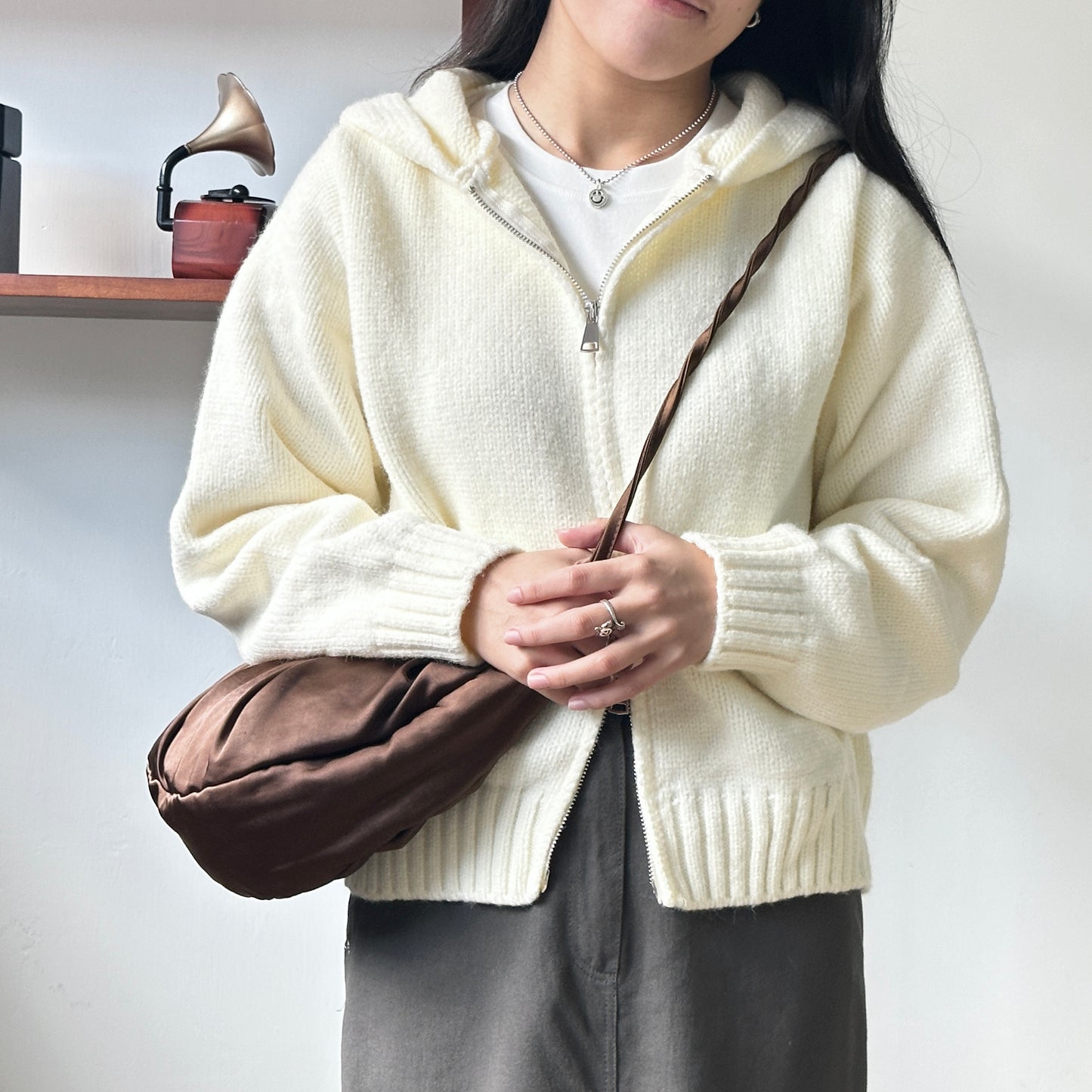 double-zip chunky knitted jacket