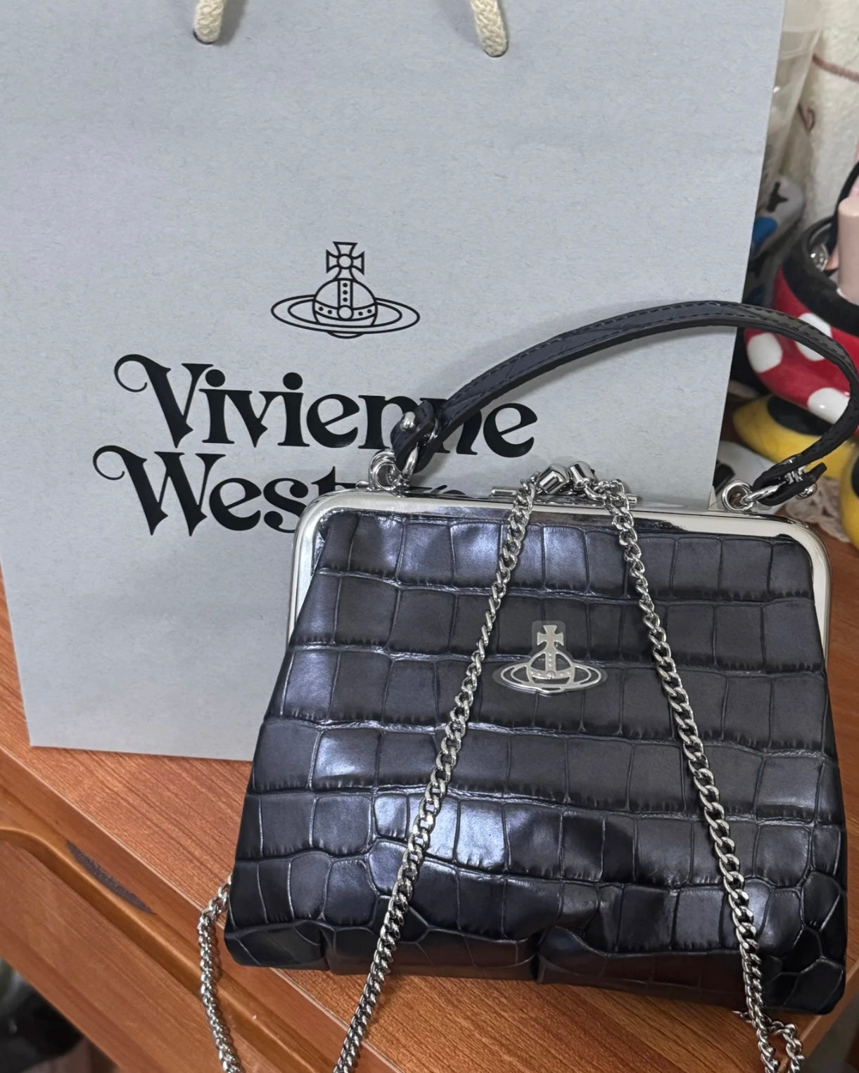 Vivienne Westwood Granny Frame Purse 經典餃子袋 SS25春季最新鐵灰鱷魚皮