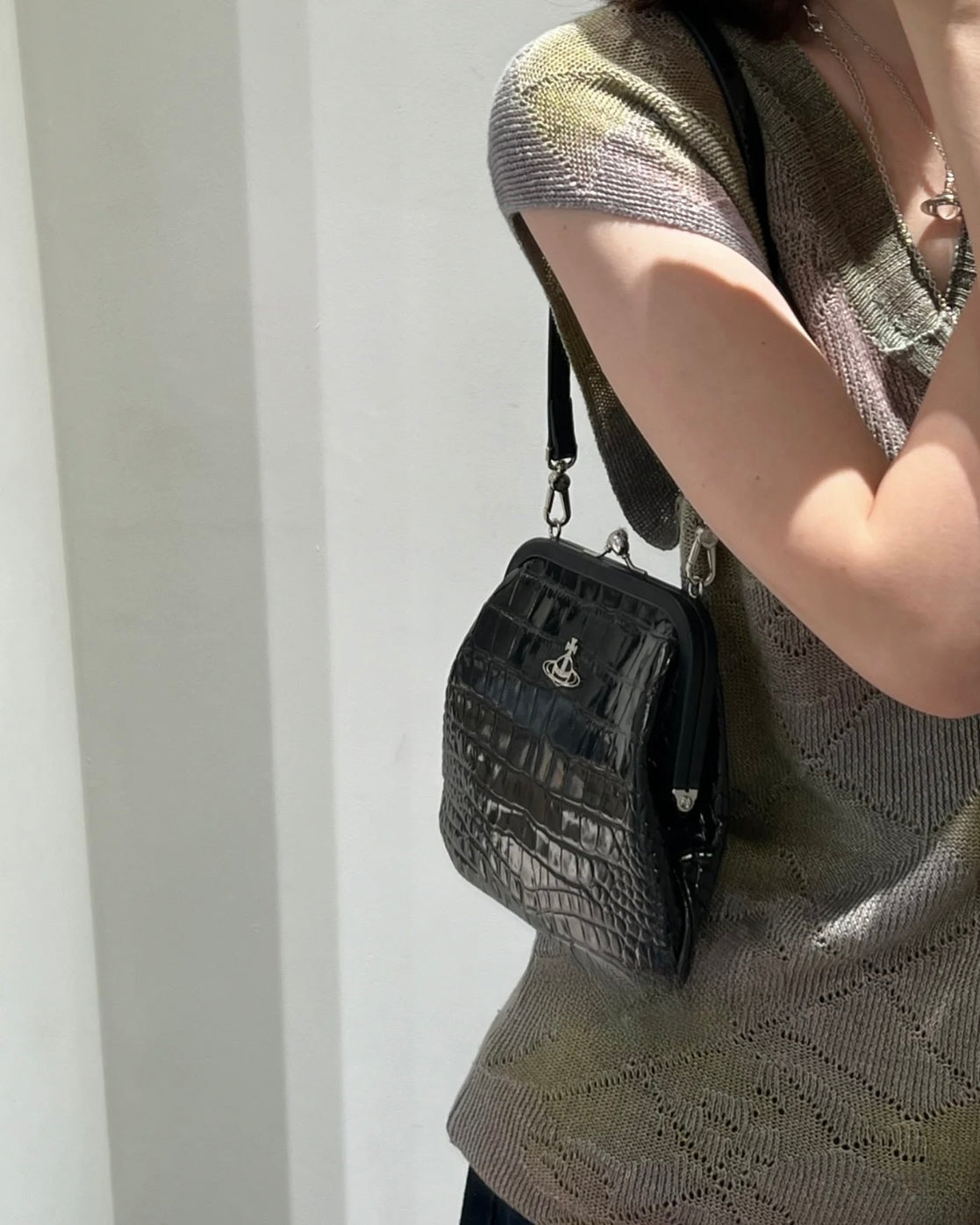Vivienne Westwood Vivienne's Clutch Bag, Black Crocodile Leather
