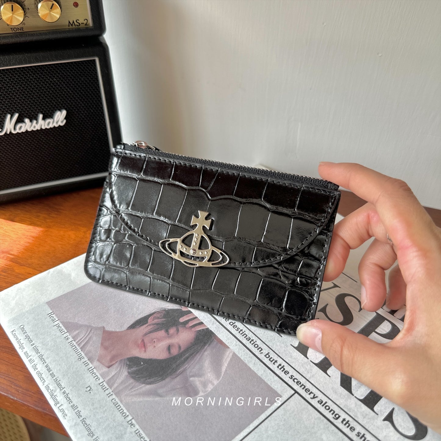 Vivienne Westwood 半月 Slim Long Cardholder 黑色鱷魚皮