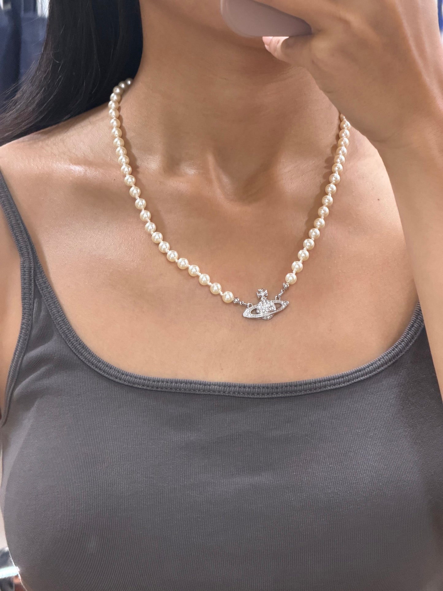 Vivienne Westwood Mini Bas Relief Pearl Choker [Silver restocked!]