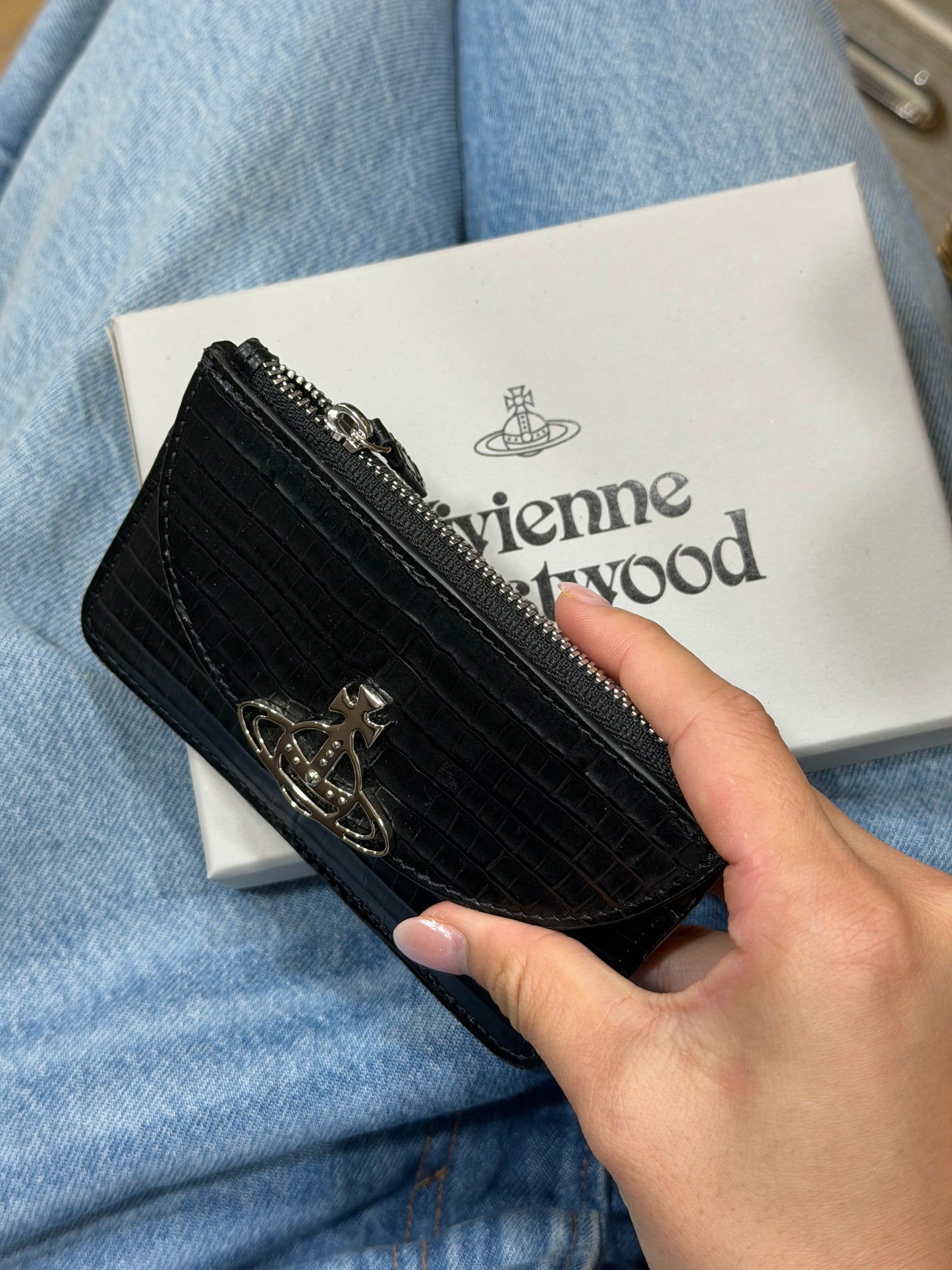 Vivienne Westwood Half-Moon Slim Long Cardholder with Vintage Gold Cross Pattern [Limited Stock Available at a Discount!]