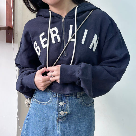 Half-zip Embroidered Cropped Hoodies 2色入 [門市搬遷清貨限時優惠$149!]