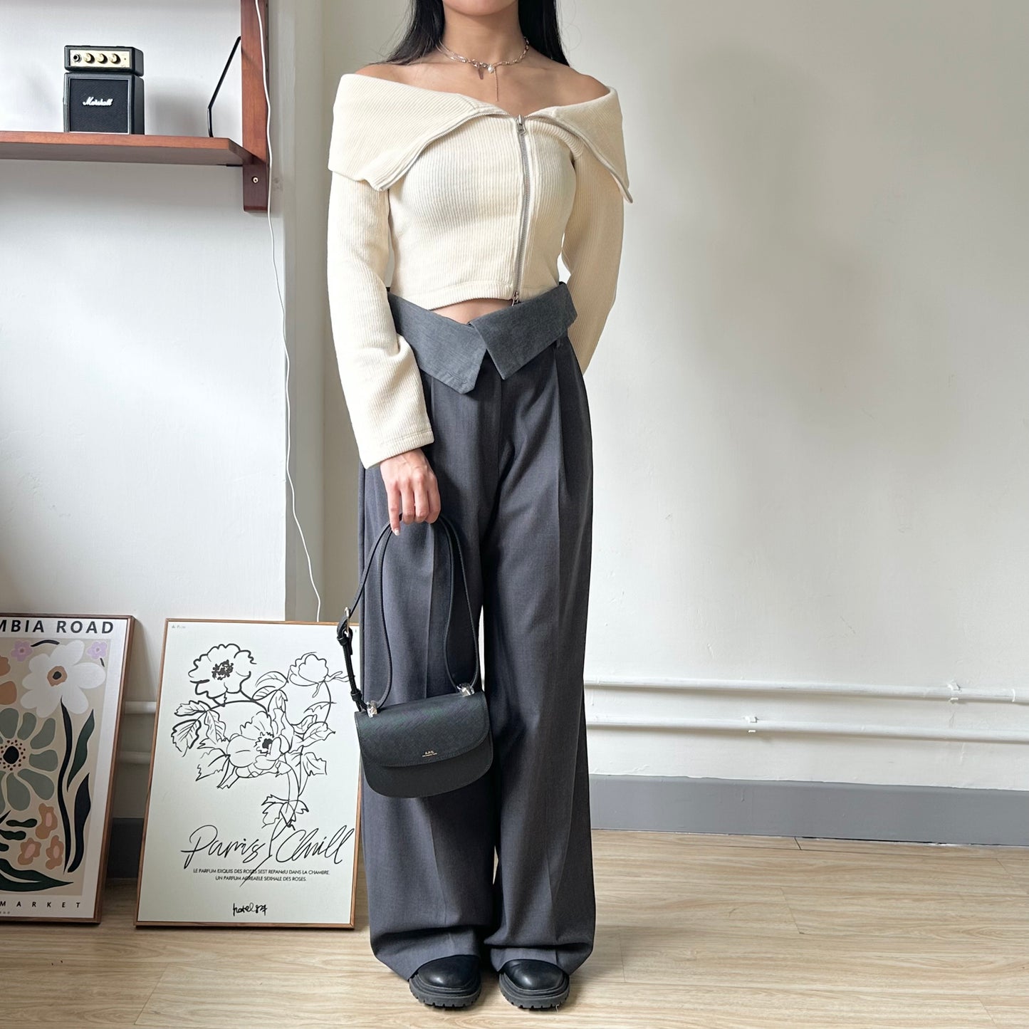 大反領雙拉鏈 OFF SHOULDER KNITTED TOP [推介!!]