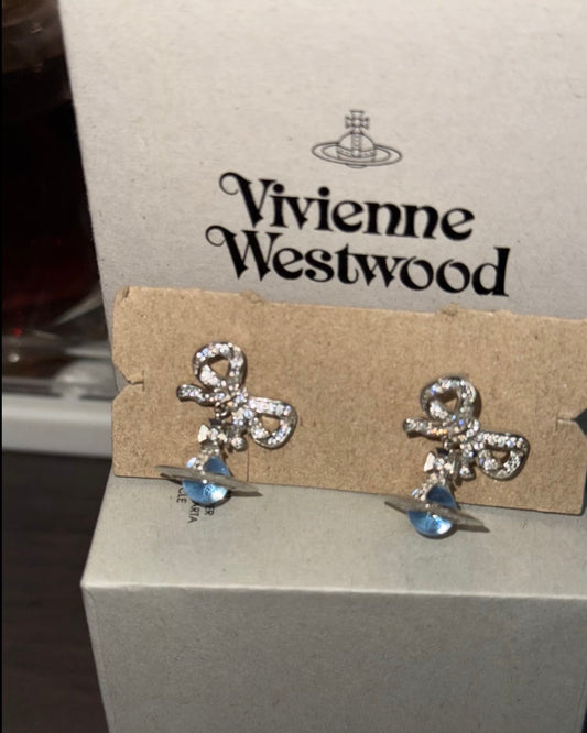 Vivienne Westwood Octavie Pendant Earrings PINK (Pink Bow Planet) [100% recycled silver]