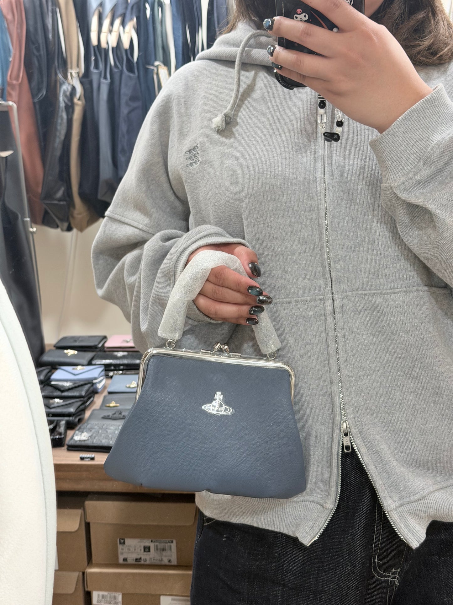 Vivienne Westwood Granny Frame Purse 餃子袋 灰藍十字紋［限定顏色!］
