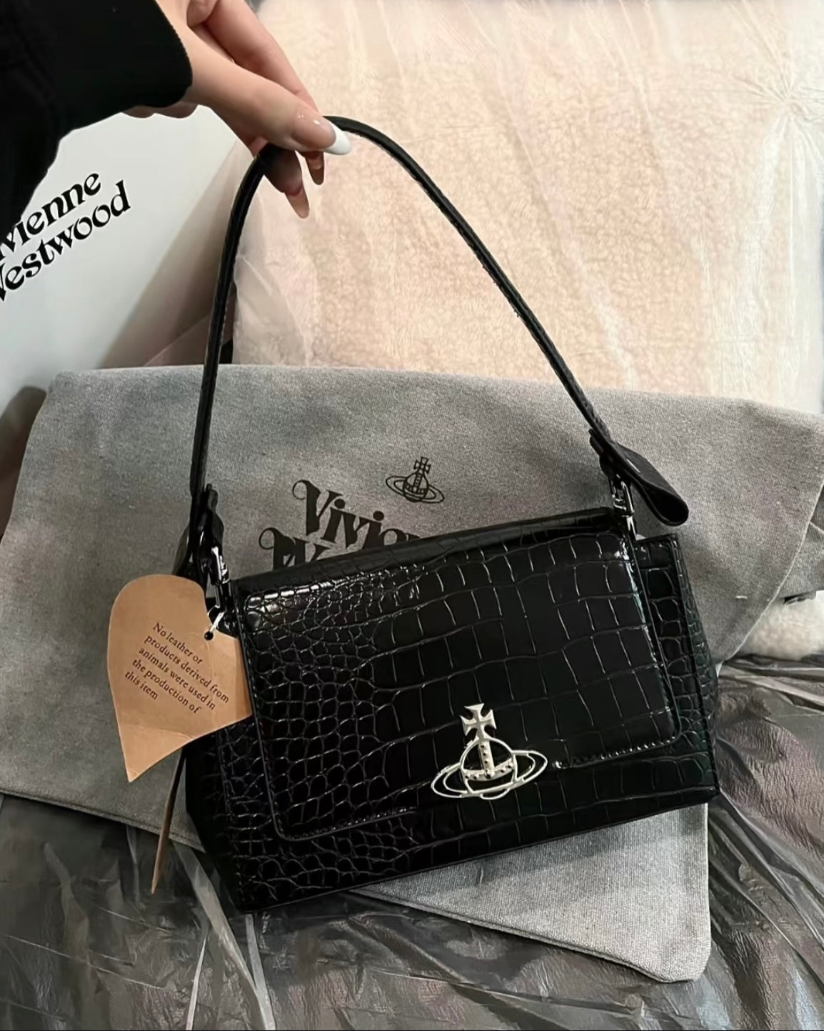 Vivienne Westwood Hazel Handbag, Black Crocodile Leather [Large