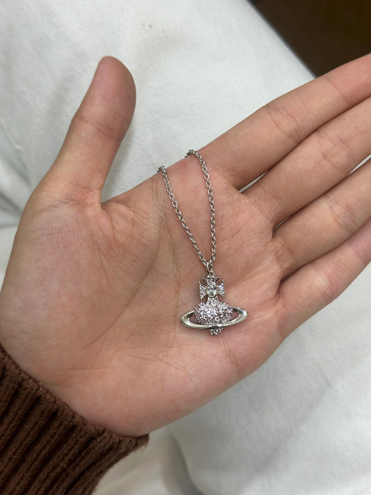 VIVIENNE WESTWOOD Agnatha Necklace 淡粉紅愛心閃鑽