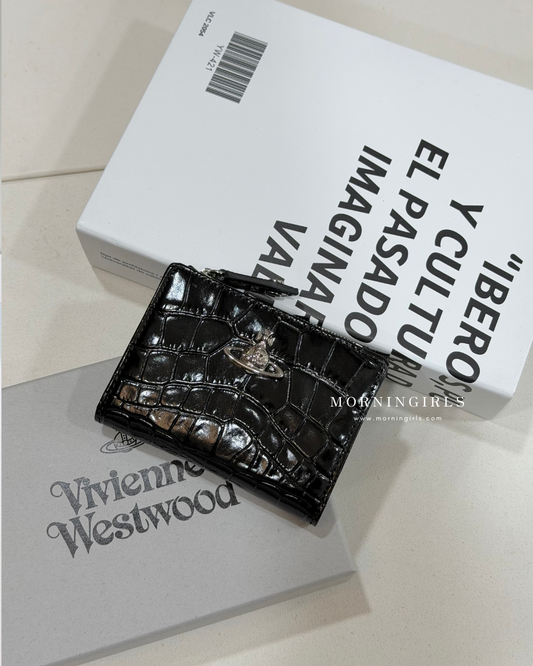 Vivienne Westwood 黑銀鱷魚皮兩摺小銀包  [性價比超高]