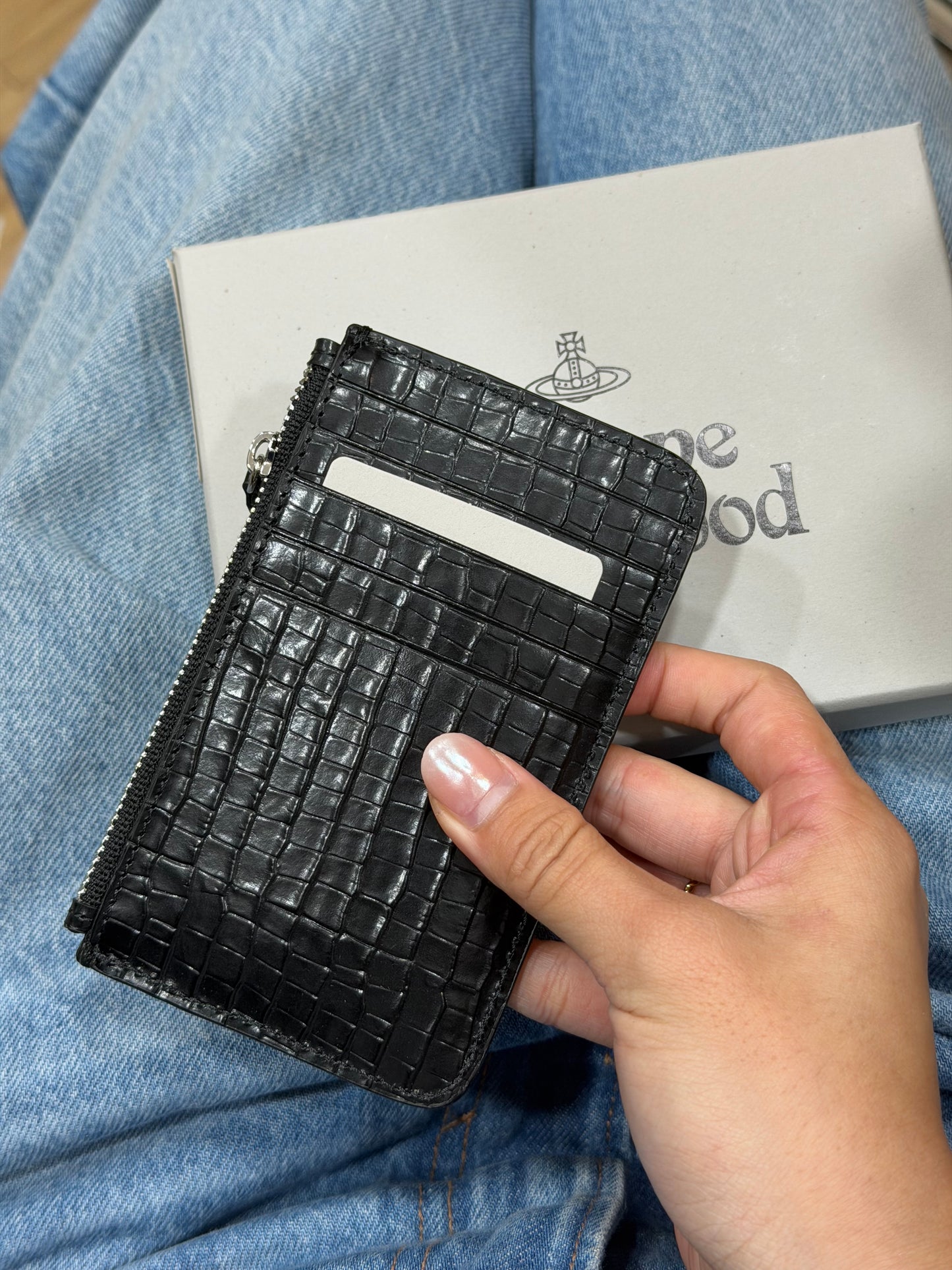 Vivienne Westwood Half-Moon Slim Long Cardholder with Vintage Gold Cross Pattern [Limited Stock Available at a Discount!]