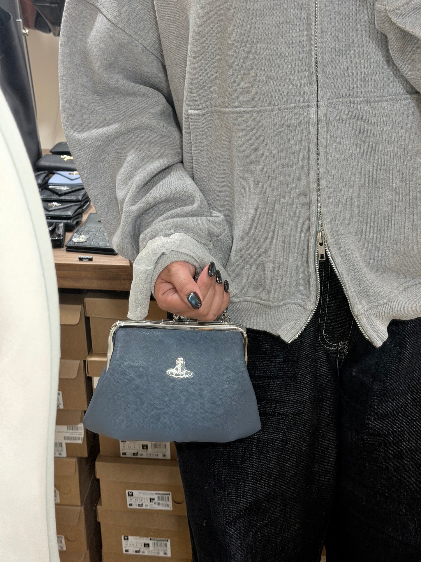 Vivienne Westwood Granny Frame Purse 餃子袋 灰藍十字紋［限定顏色!］