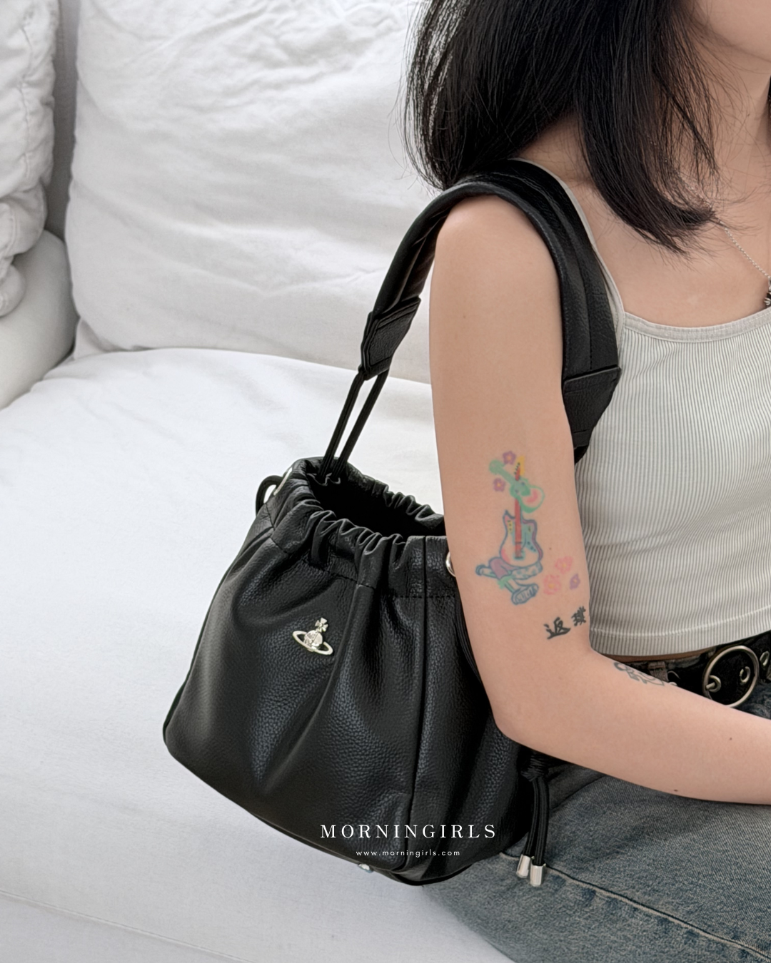 Vivienne Westwood Hilary Bucket Bag 超軟身黑銀荔枝皮 [新版3D Logo上架 MEDIUM限量折扣中 完售即止! 大容量方形小水桶]