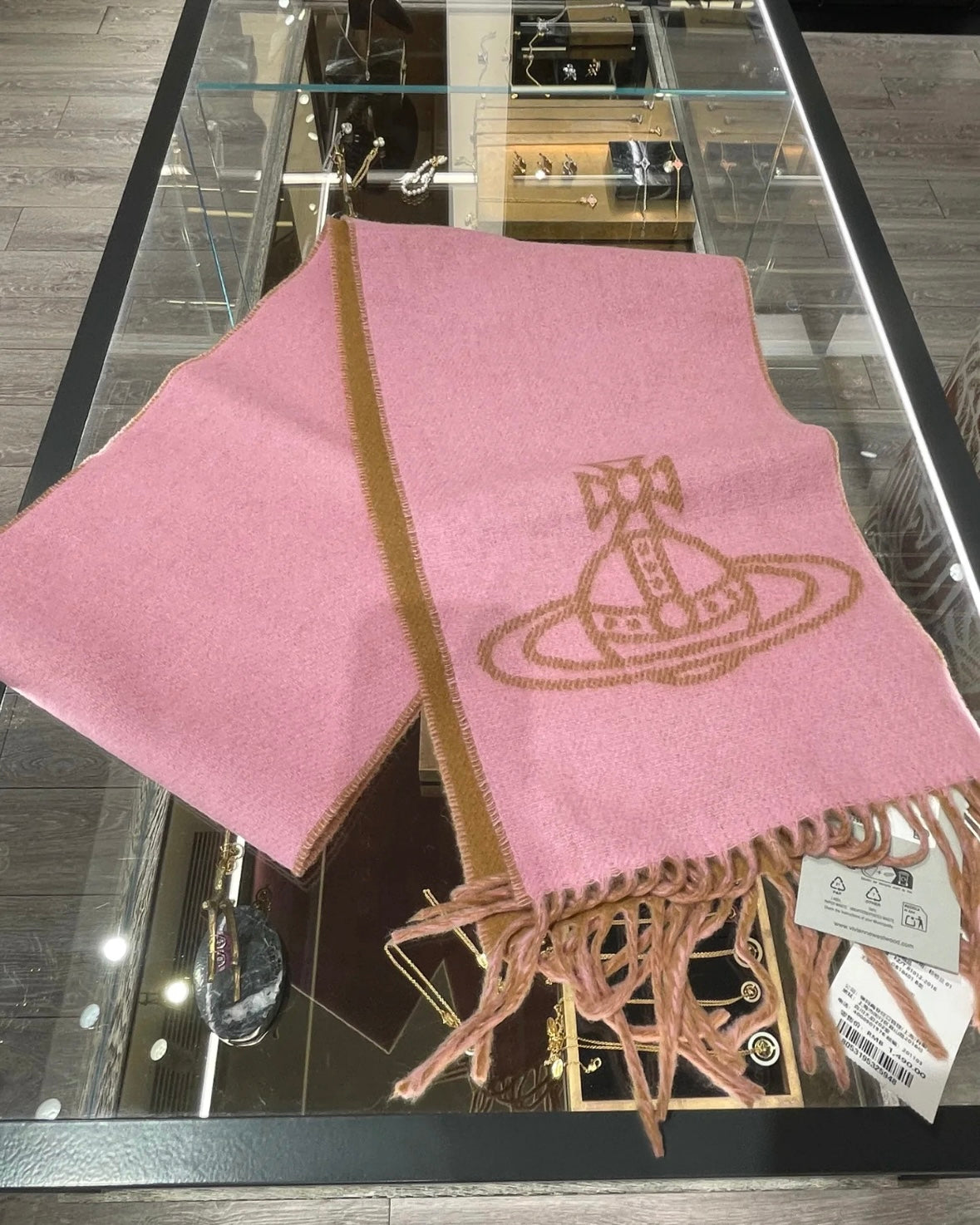 Vivienne Westwood Double ORB Logo Scarf (100% wool) Pink Caramel