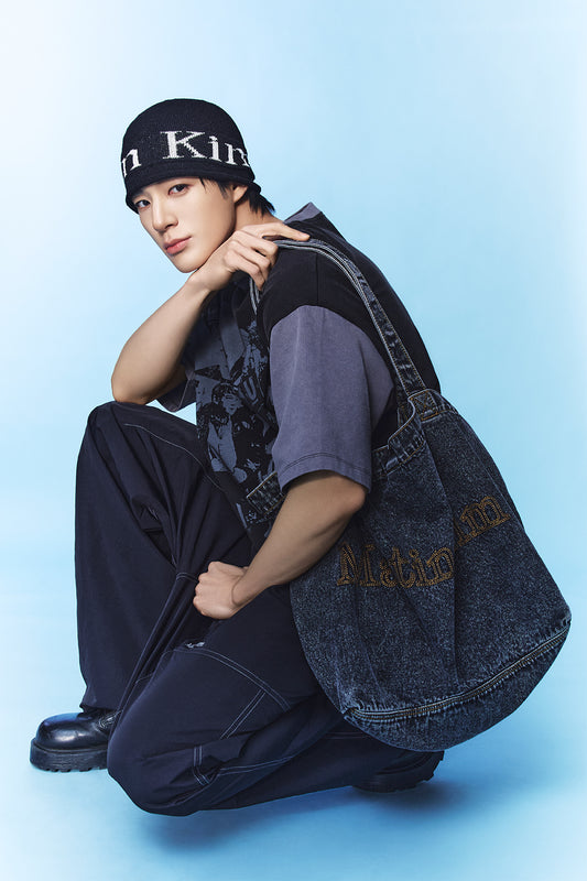 Matin Kim Matin Stitch Denim Shoulder Bag 最新韓國選物🇰🇷經典Logo刺繡水洗牛仔大袋［大容量超實手 有啪鈕!］