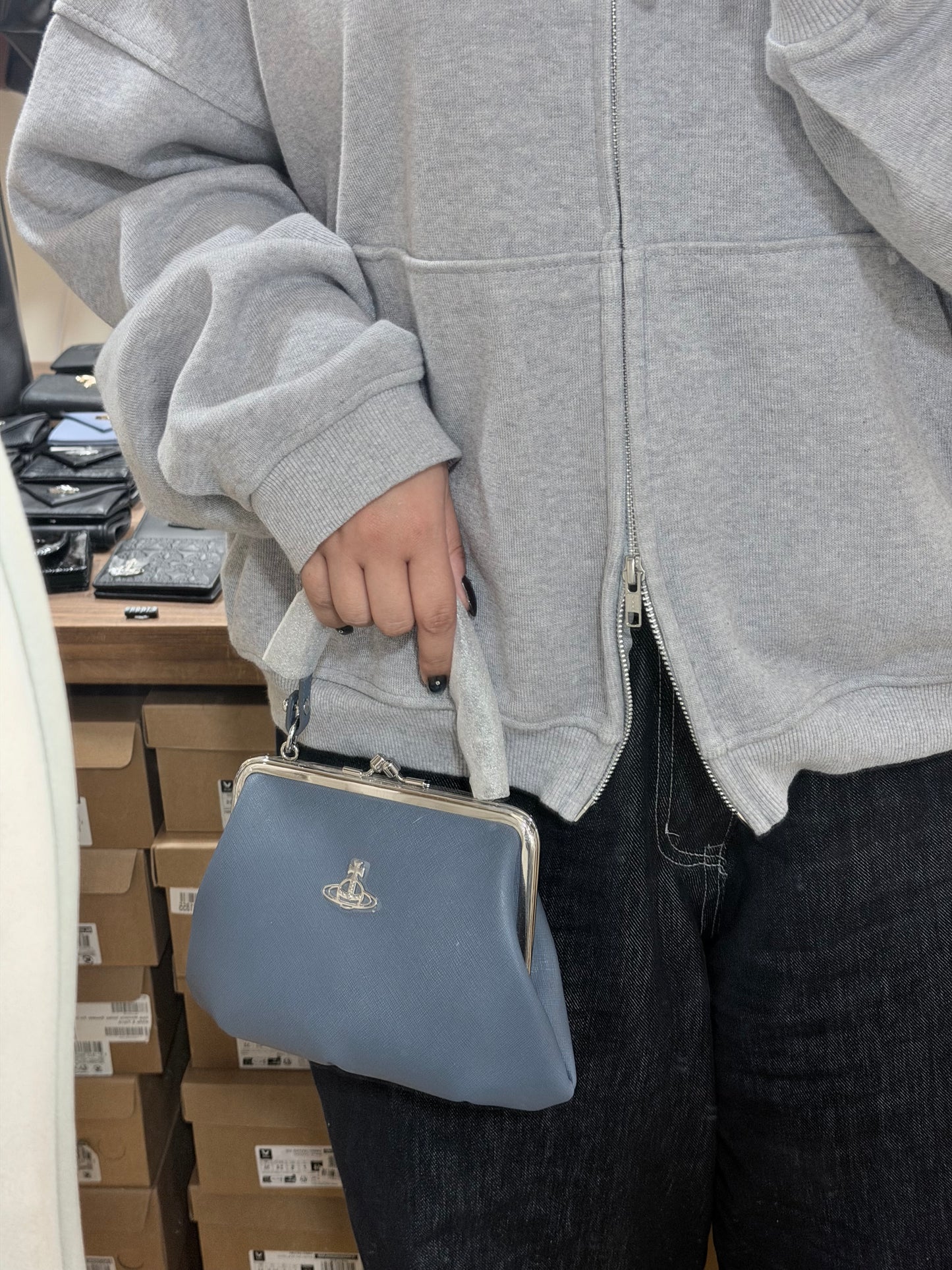 Vivienne Westwood Granny Frame Purse 餃子袋 灰藍十字紋［限定顏色!］