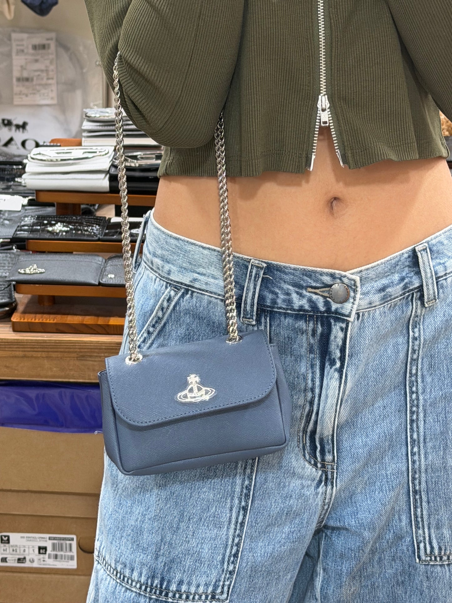 Vivienne Westwood Small Derby Bag with Chain 限定霧灰藍十字紋 ［約會小禮服神器］