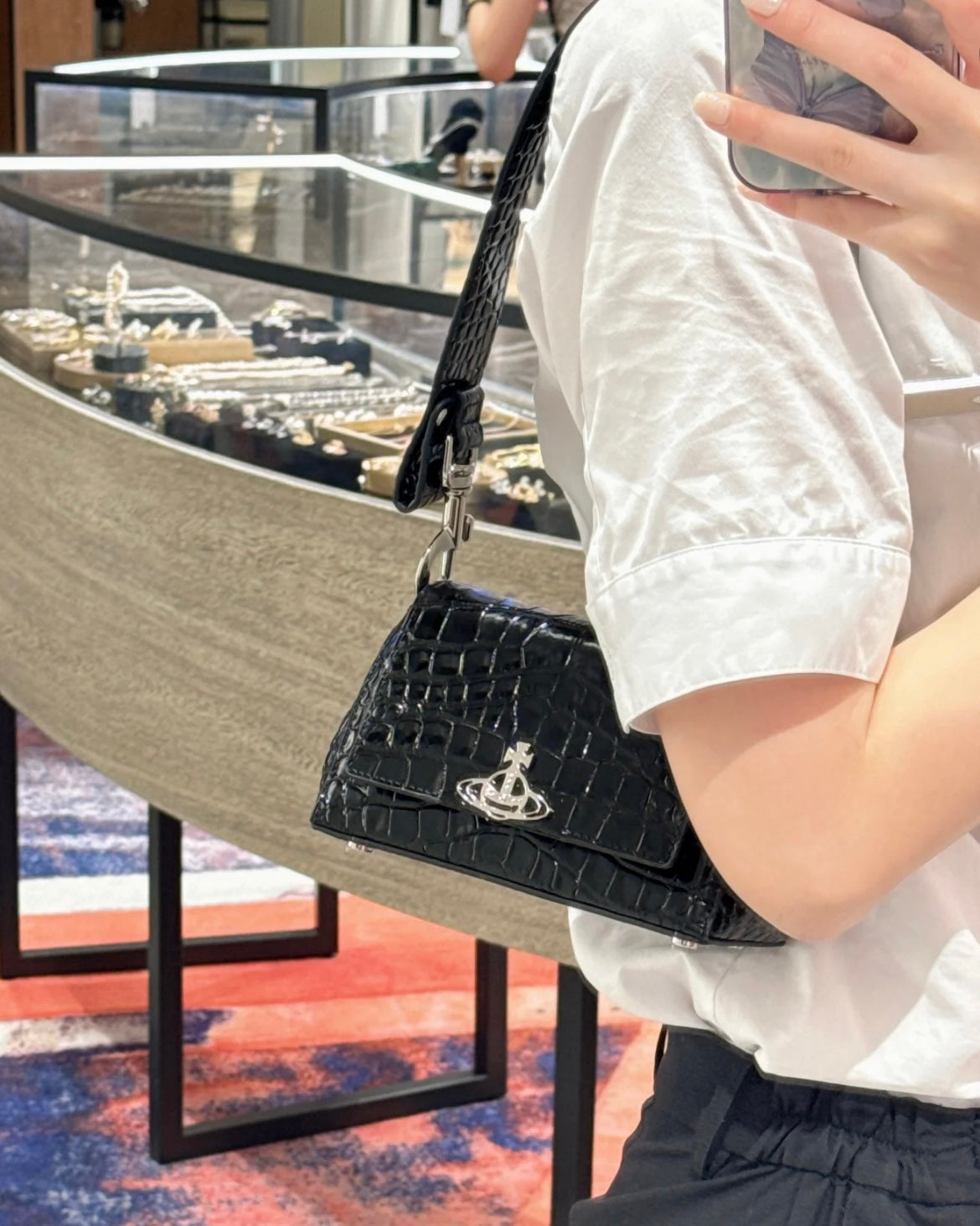 Vivienne Westwood Hazel Handbag, Black Crocodile Leather [Large