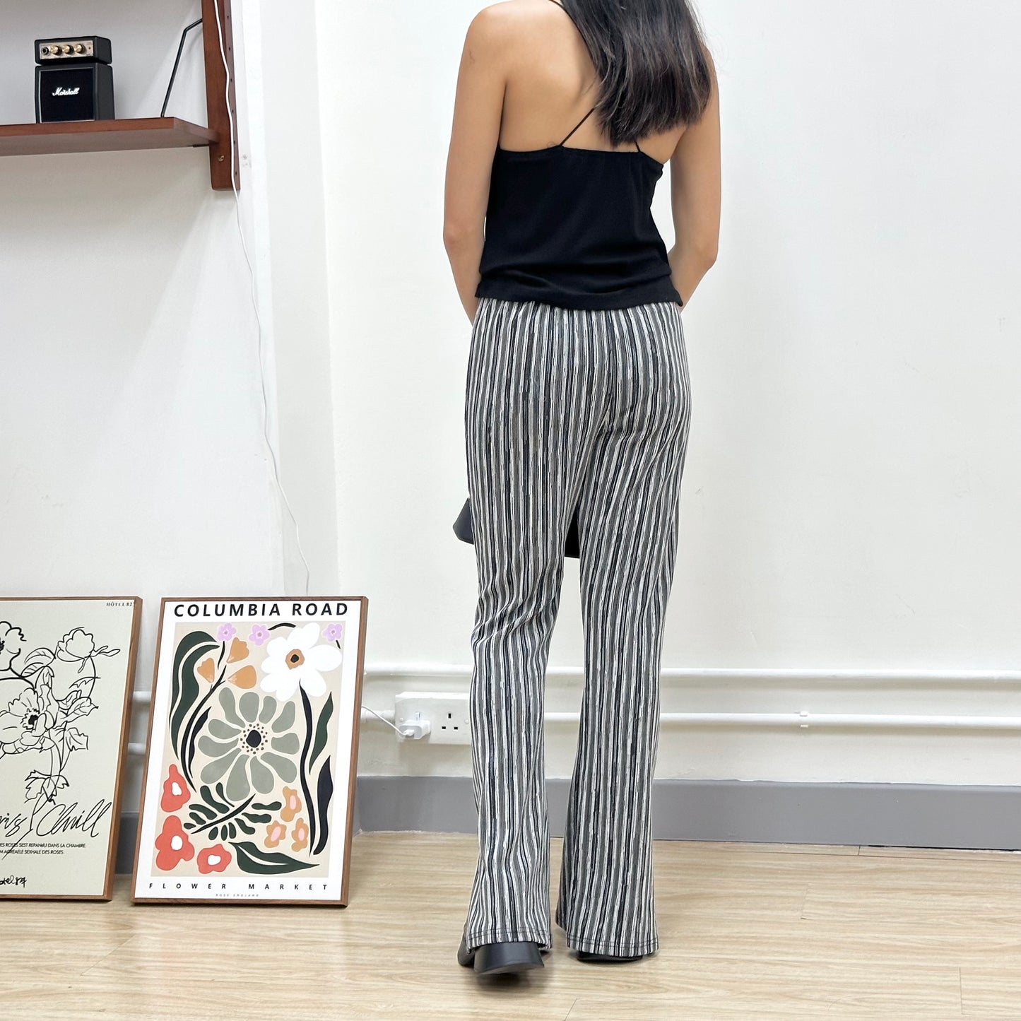Striped Bell-Bottom Tight Pants