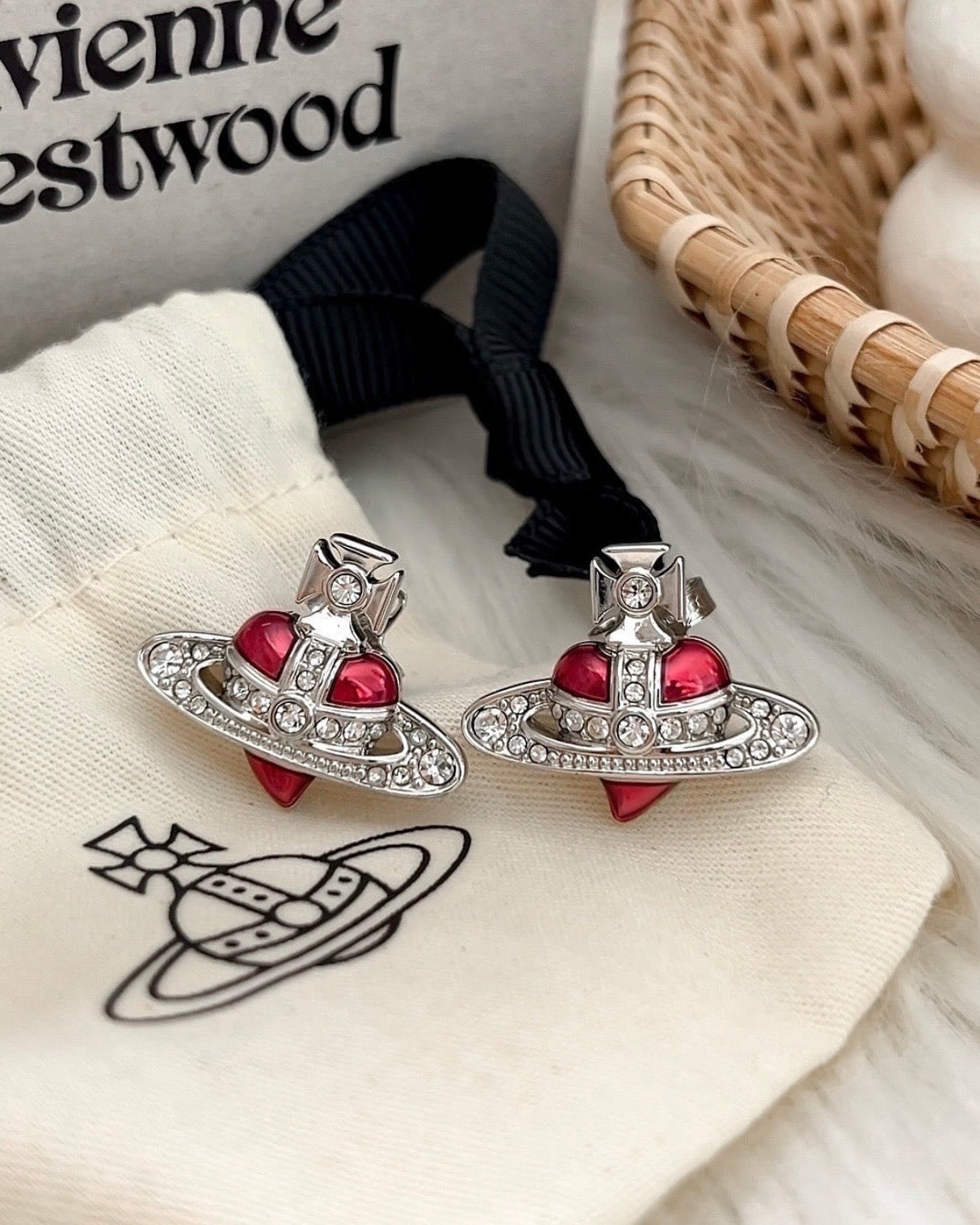 Vivienne Westwood Diamante Heart Earrings [2025 Limited Edition, Dried Rose Color, Available Now]