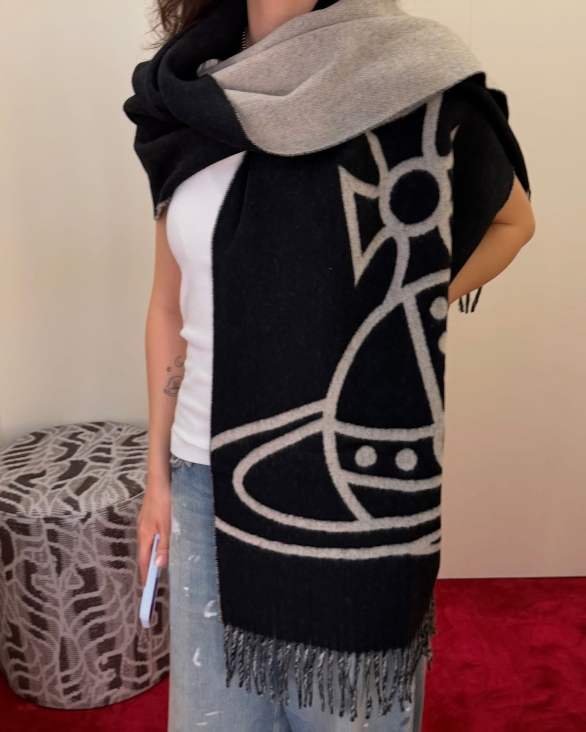 Vivienne Westwood Reversible ORB Logo Scarf, Large Size, Double-Sided (100% Wool) [Japan Exclusive! Discontinued, Last Stock Available] 