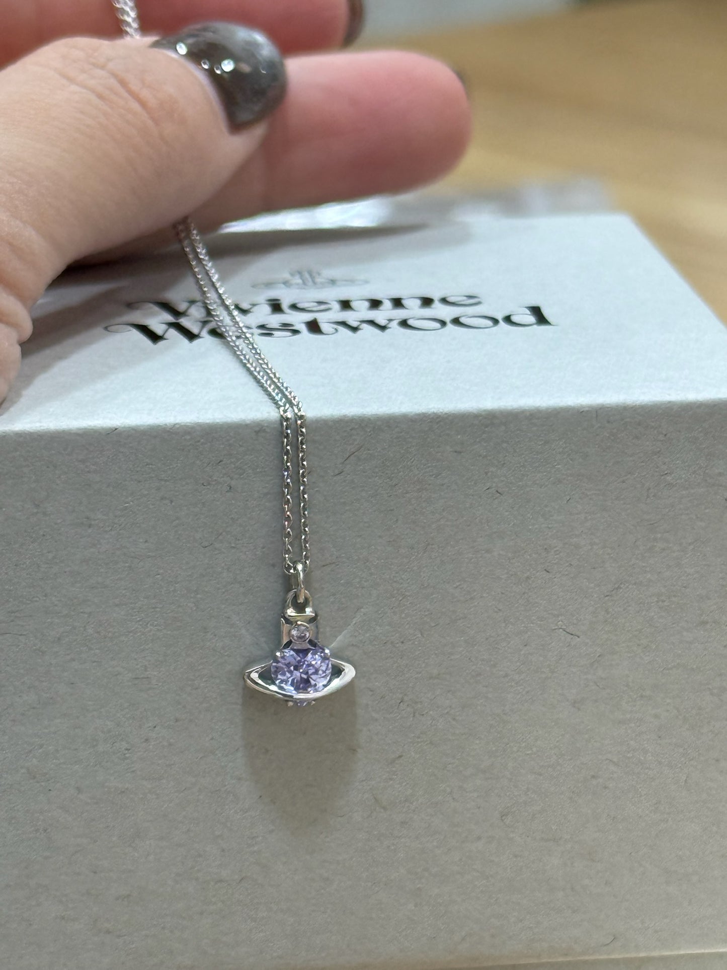 Vivienne Westwood Mini紫鑽愛心土星頸鏈 最新上架 [100% recycled silver 純銀 敏感寶寶友好! 專櫃已斷貨 現貨完售不設預訂]