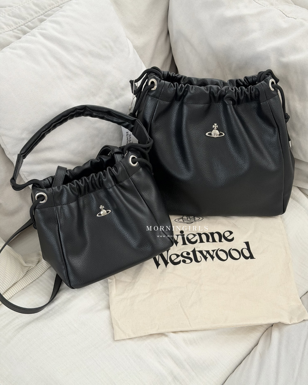 Vivienne Westwood Hilary Bucket Bag 超軟身黑銀荔枝皮 [新版3D Logo上架 MEDIUM限量折扣中 完售即止! 大容量方形小水桶]