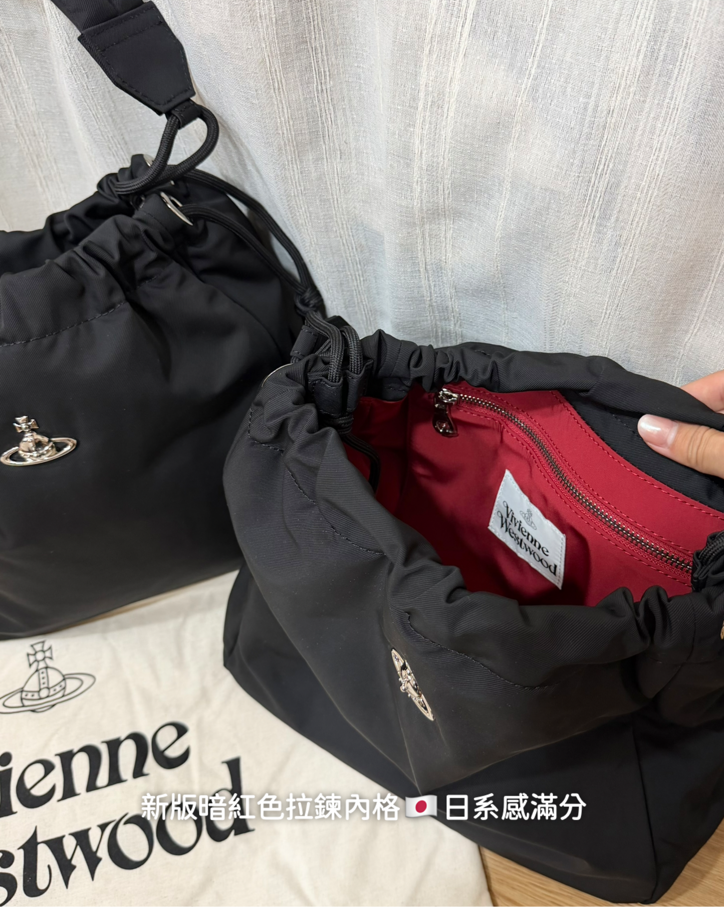 Vivienne Westwood Hilary Bucket Bag 超輕身耐用尼龍抽繩袋 [新版3D標誌復古暗紅內籠正式上架!]