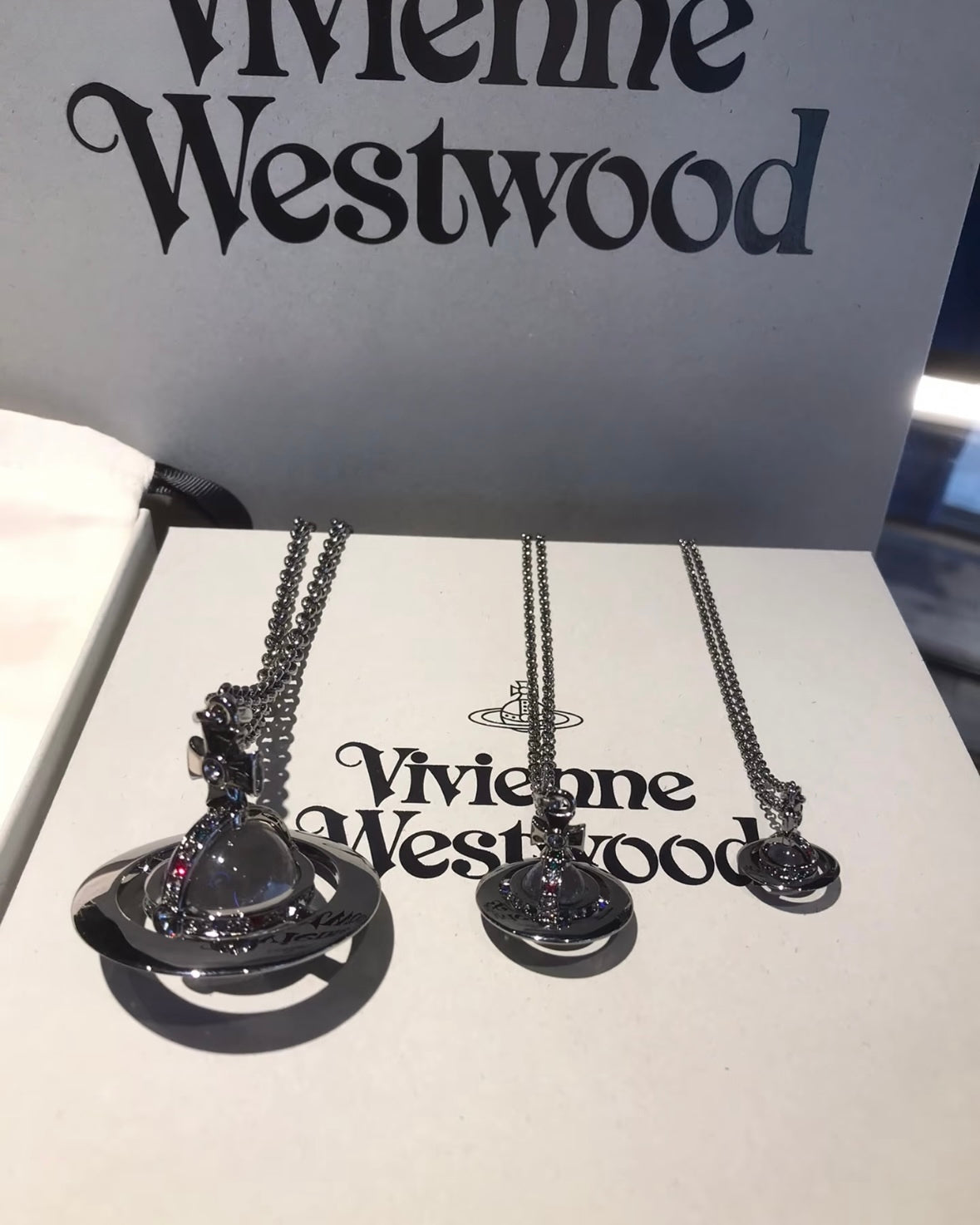 Vivienne Westwood ORB Pendant Crystal Necklace Space Gray Planet