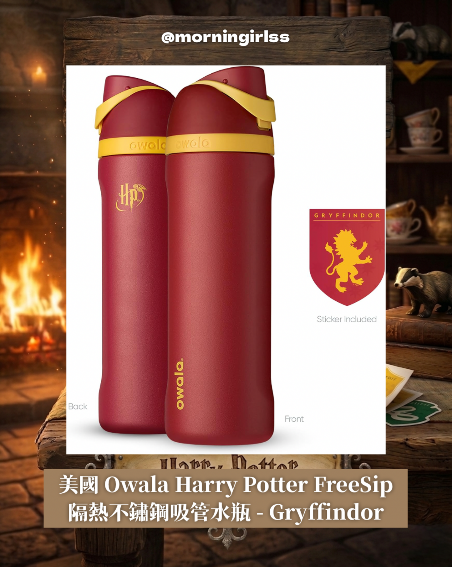 美國 Owala Harry Potter Collection FreeSip隔熱不鏽鋼吸管水瓶 24oz