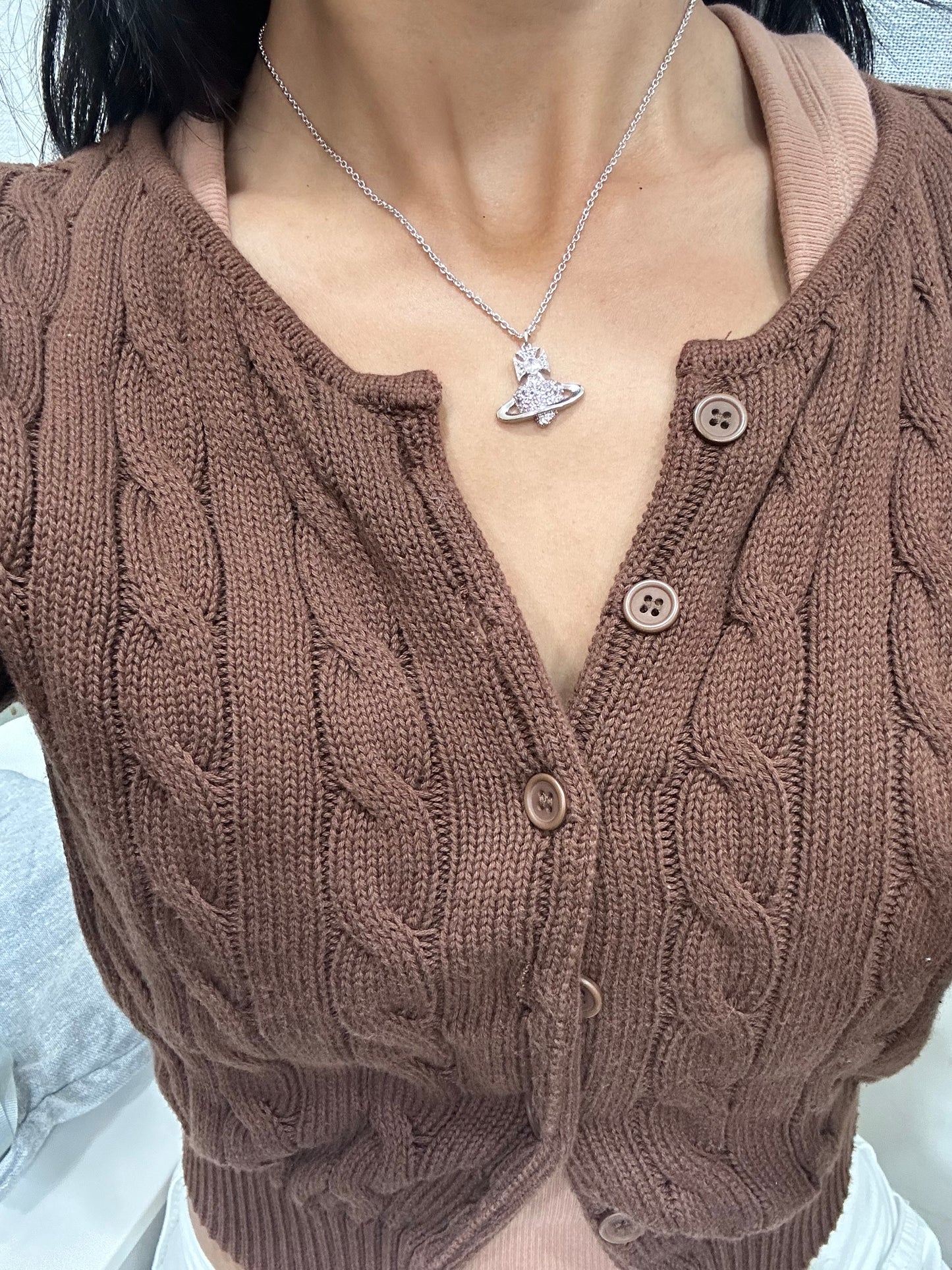 VIVIENNE WESTWOOD Agnatha Necklace 淡粉紅愛心閃鑽