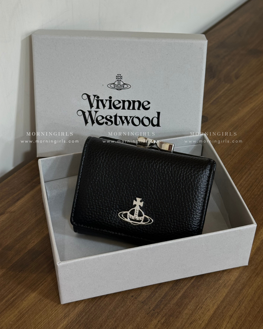 Vivienne Westwood Small Frame Wallet 黑銀荔枝皮［折扣中～極難補貨! 超罕有相位!]