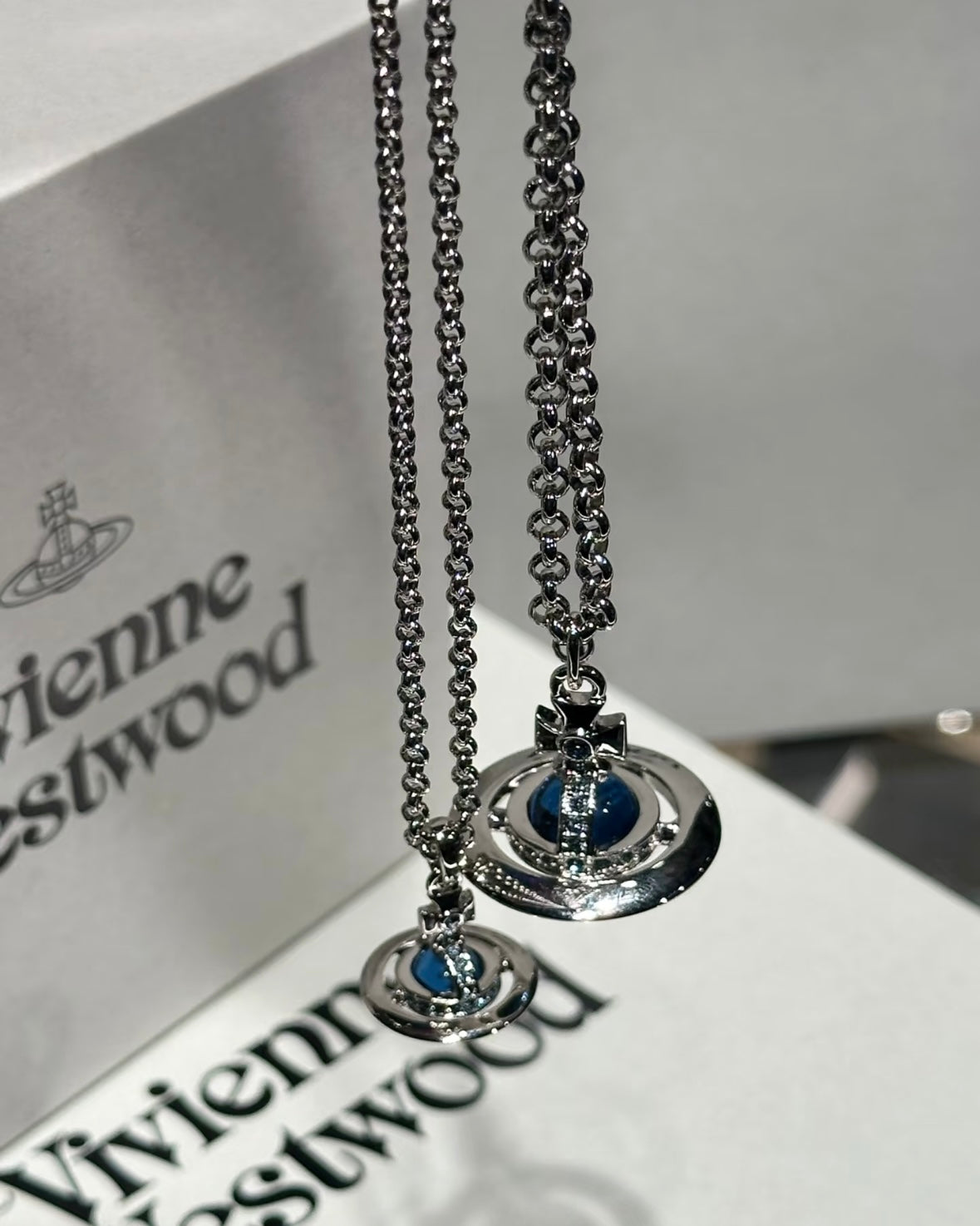 Vivienne Westwood ORB Pendant Crystal Necklace 牛仔藍長款