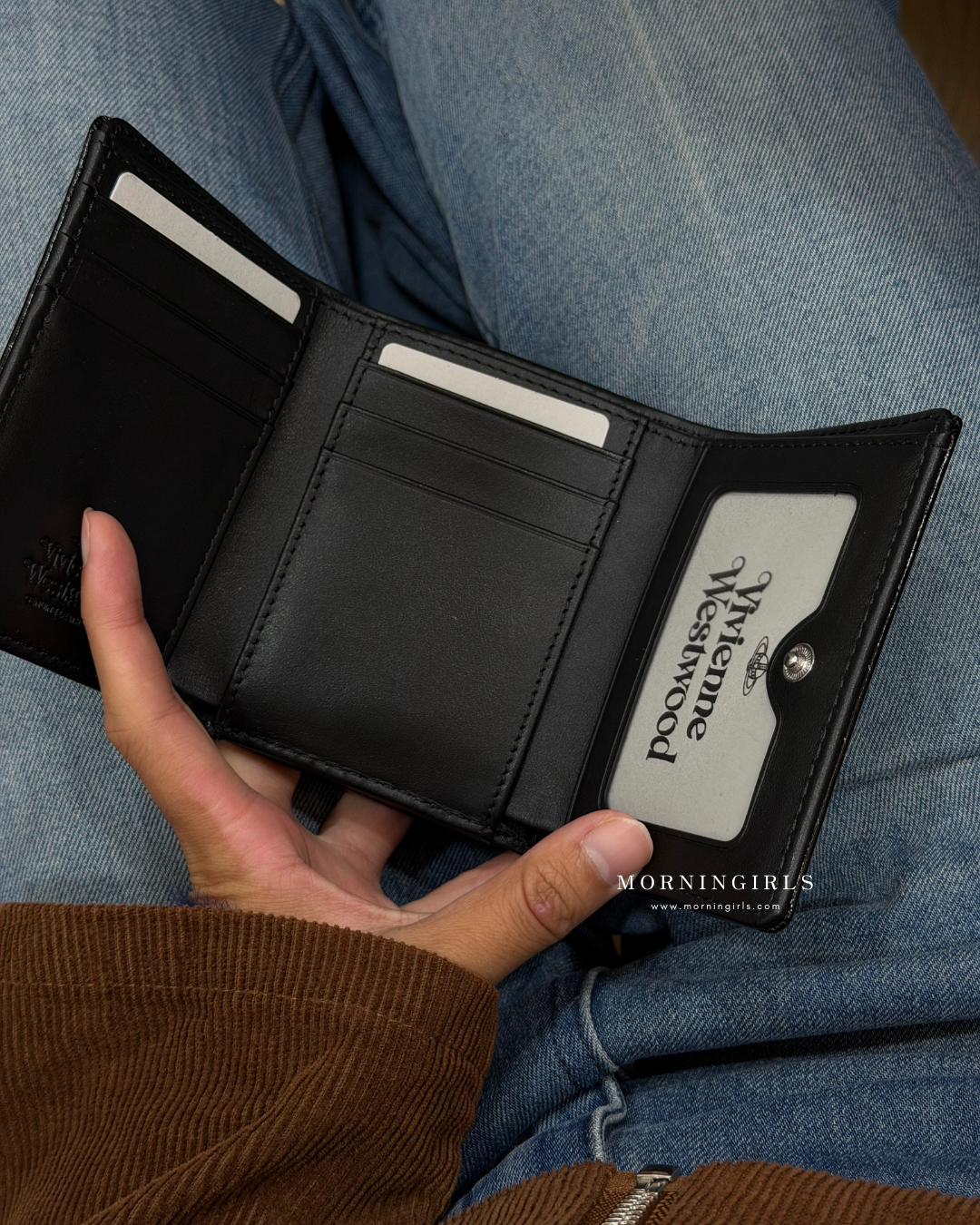 Vivienne Westwood Small Frame Wallet, Black and Silver Alligator Leather [Triple-Layer Connected Phase]