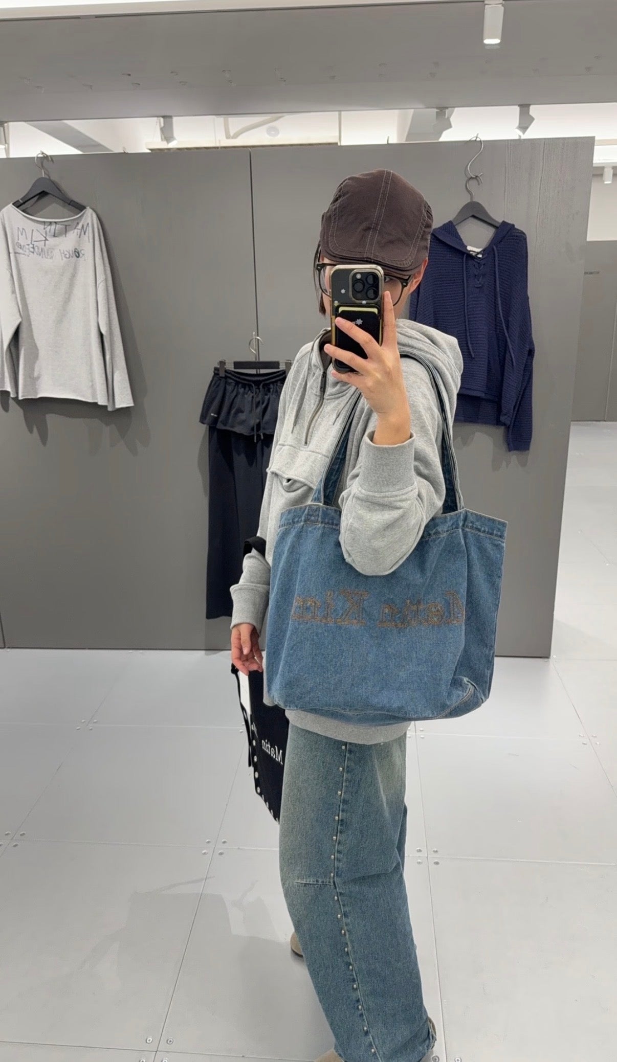 Matin Kim Matin Stitch Denim Shoulder Bag 韓國選物🇰🇷經典Logo刺繡水洗牛仔大袋［大容量超實手 有啪鈕!］