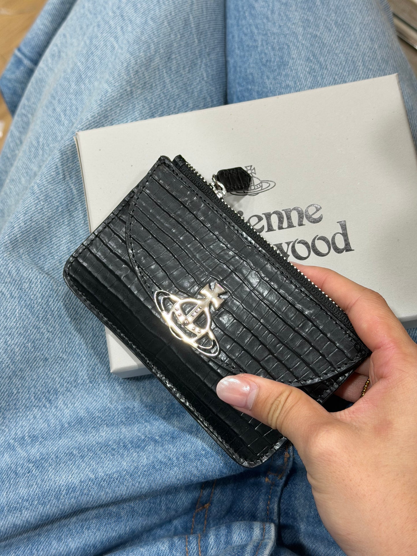 Vivienne Westwood Half-Moon Slim Long Cardholder with Vintage Gold Cross Pattern [Limited Stock Available at a Discount!]