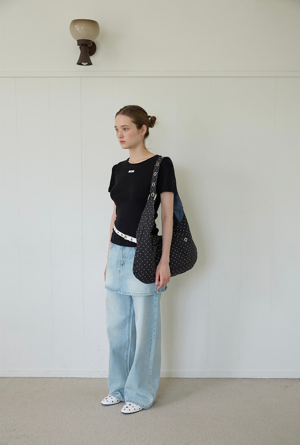 Leterie Leather Buckle Reversible Shoulder Bag 黑波點 最新韓國選物🇰🇷皮革波點兩用洞洞扣半月袋［Made In Korea🇰🇷可雙面兩用 肩帶可調節上膊斜揹OK!］