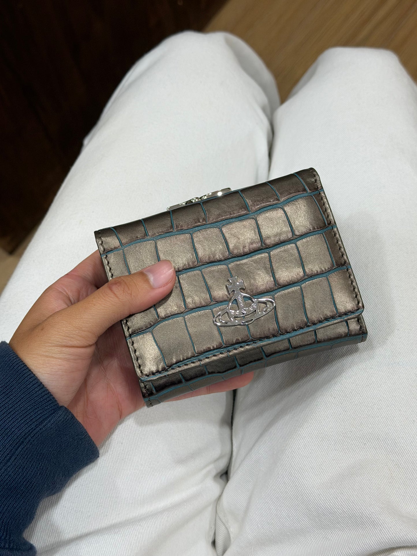 Vivienne Westwood Small Frame Wallet 啡銀鱷魚皮 [已停產最後現貨 三摺連相位]