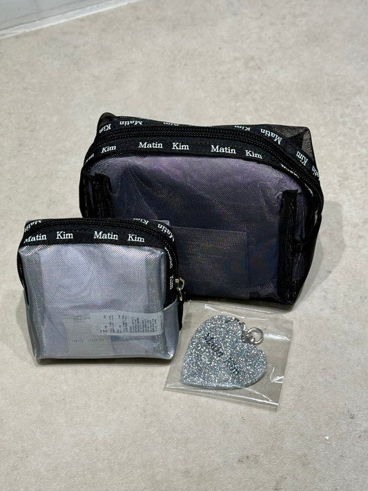 最新韓國選物🇰🇷 Matin Kim Mirror Keyring 2 Mesh Pouch Set 網紗收納袋套裝［附送鏡子鎖匙扣！！］