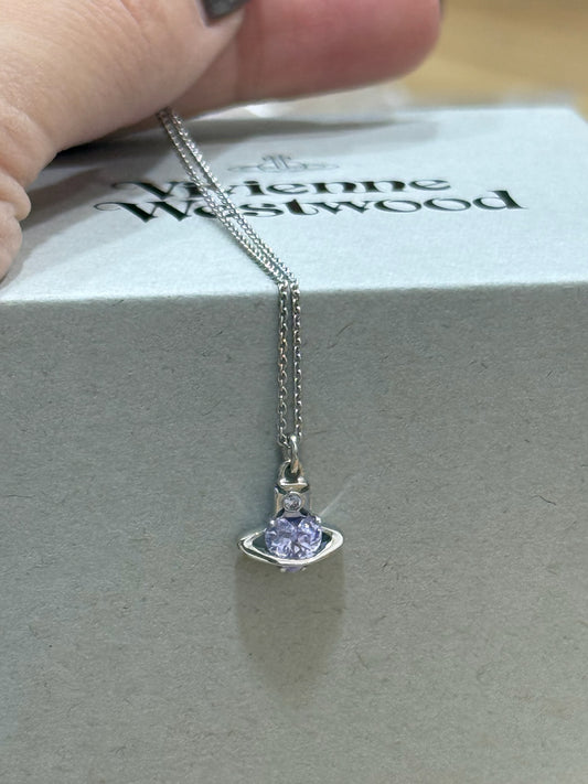 Vivienne Westwood Mini紫鑽愛心土星頸鏈 最新上架 [100% recycled silver 純銀 敏感寶寶友好! 專櫃已斷貨 現貨完售不設預訂]