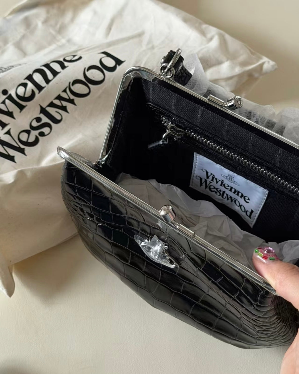 Vivienne Westwood Granny Frame Purse classic dumpling bag, extremely rare vintage crocodile leather version [large checkered pattern, discontinued! Last limited quantity at a discounted price, in stock and sold out, no more pre-orders accepted!]