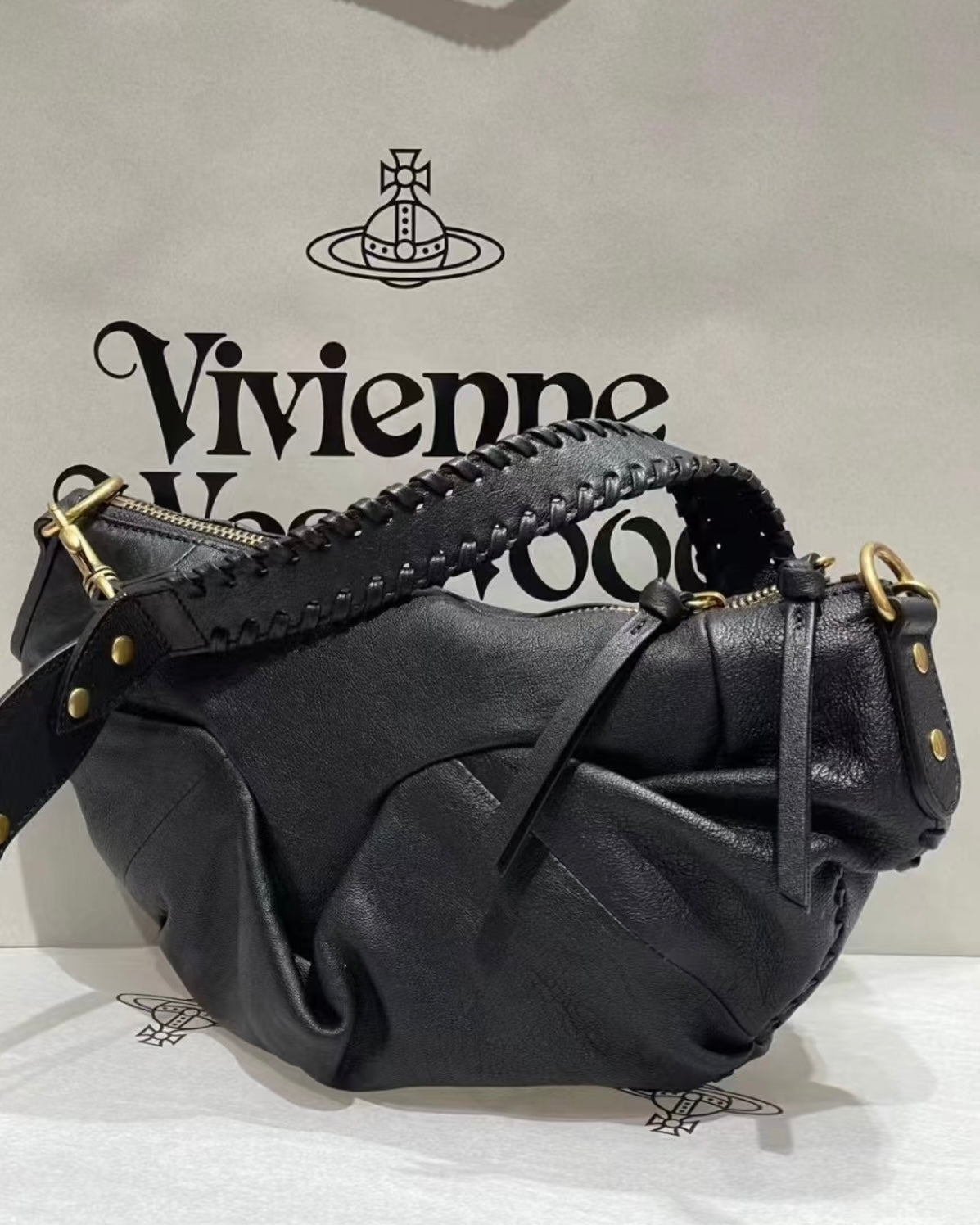Vivienne Westwood Agnes Shoulder Bag 100%全牛皮超美牛角包