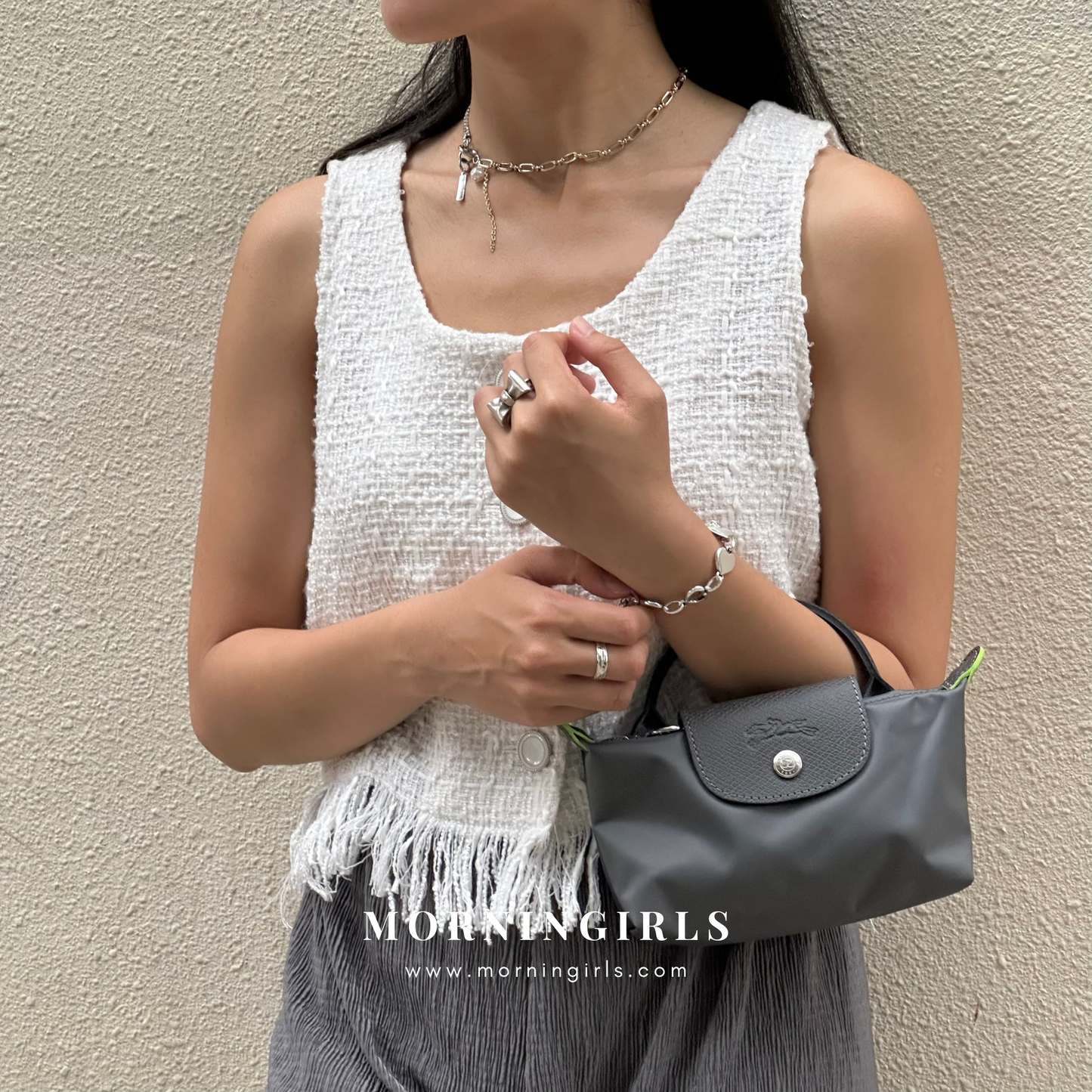 LONGCHAMP Le Pliage Pouch With Handle ［石墨灰超限量補貨!配肩帶+$60］