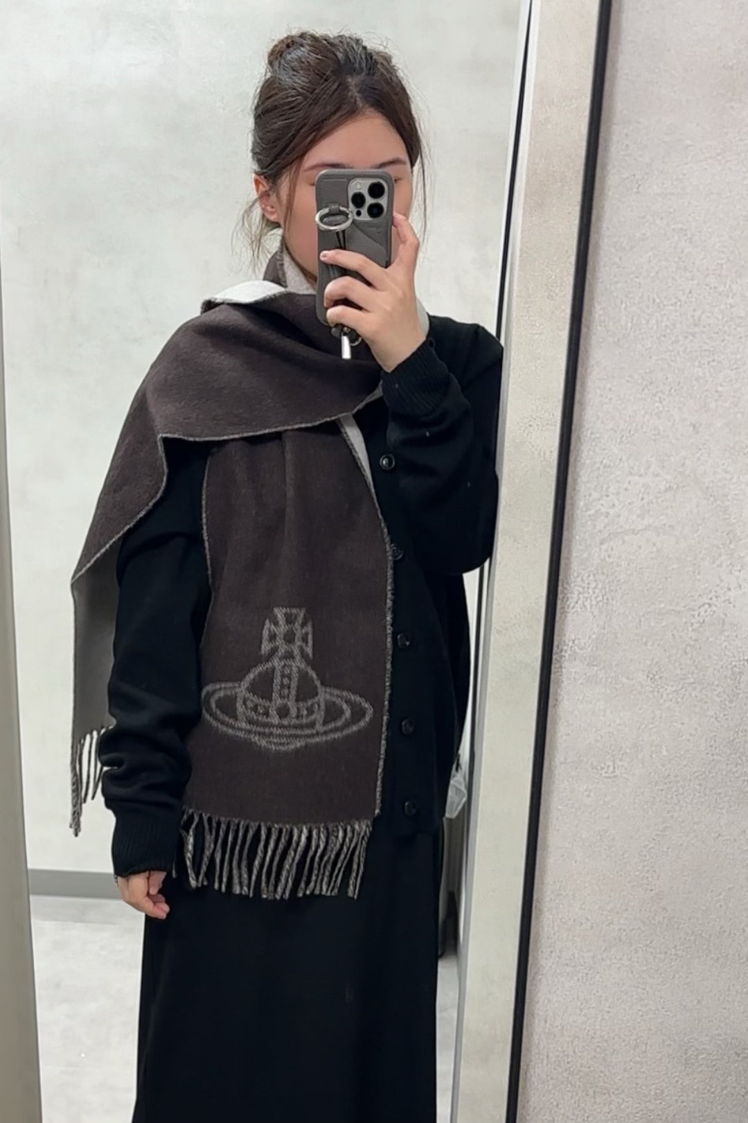 Vivienne Westwood Double ORB Logo Scarf (100% wool) [Black and