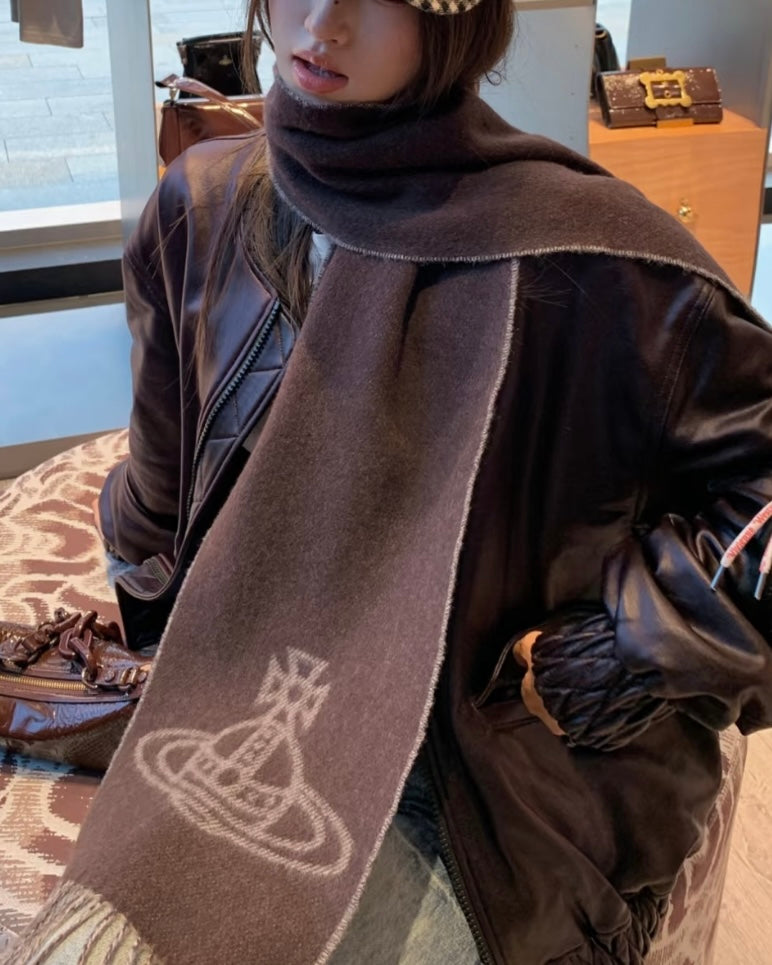 Vivienne Westwood Double ORB Logo Scarf (100% wool) [Black and brown are best-selling! Japanese version, made in Italy!] 