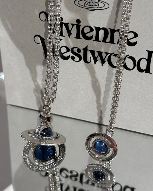 Vivienne Westwood ORB Pendant Crystal Necklace 牛仔藍長款